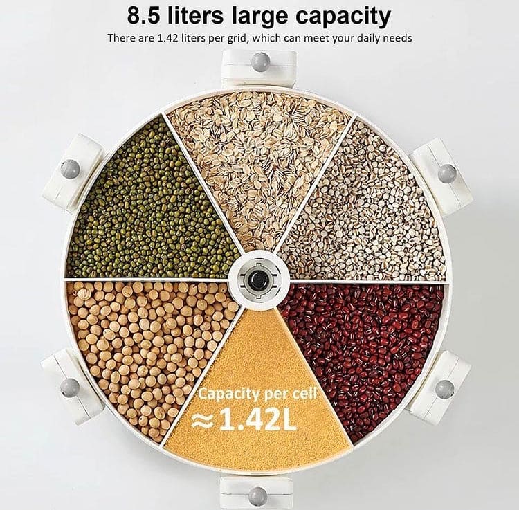 Wall Mounted 6 Grids Grain Storage Wheel, Rotatable Cereal Container, 6 in 1 Rotatable Wall Mounted Rice And Pulses Container Wall Mounted 6 Grids Grain Storage Wheel, Rotatable Cereal Container, 6 in 1 Rotatable Wall Mounted Rice And Pulses Container